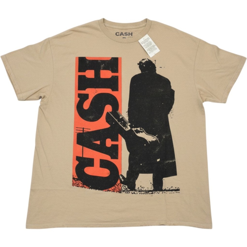 Johnny Cash Graphic T-Shirt Mens L/XL Tan New Garment Dyed Distressed Music Tee
